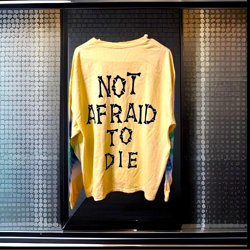 Pleasures 💯 Cotton Tie Dye Yellow Crème NOT AFRAID TO DIE Long Sleeve Shirt 1OAK